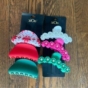 nOir Jewelry Floral and Festive Hair Clip Set - Red, Pink, Green, White